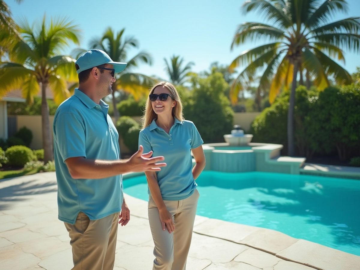 Homeowner reviewing a written estimate with a pool professional