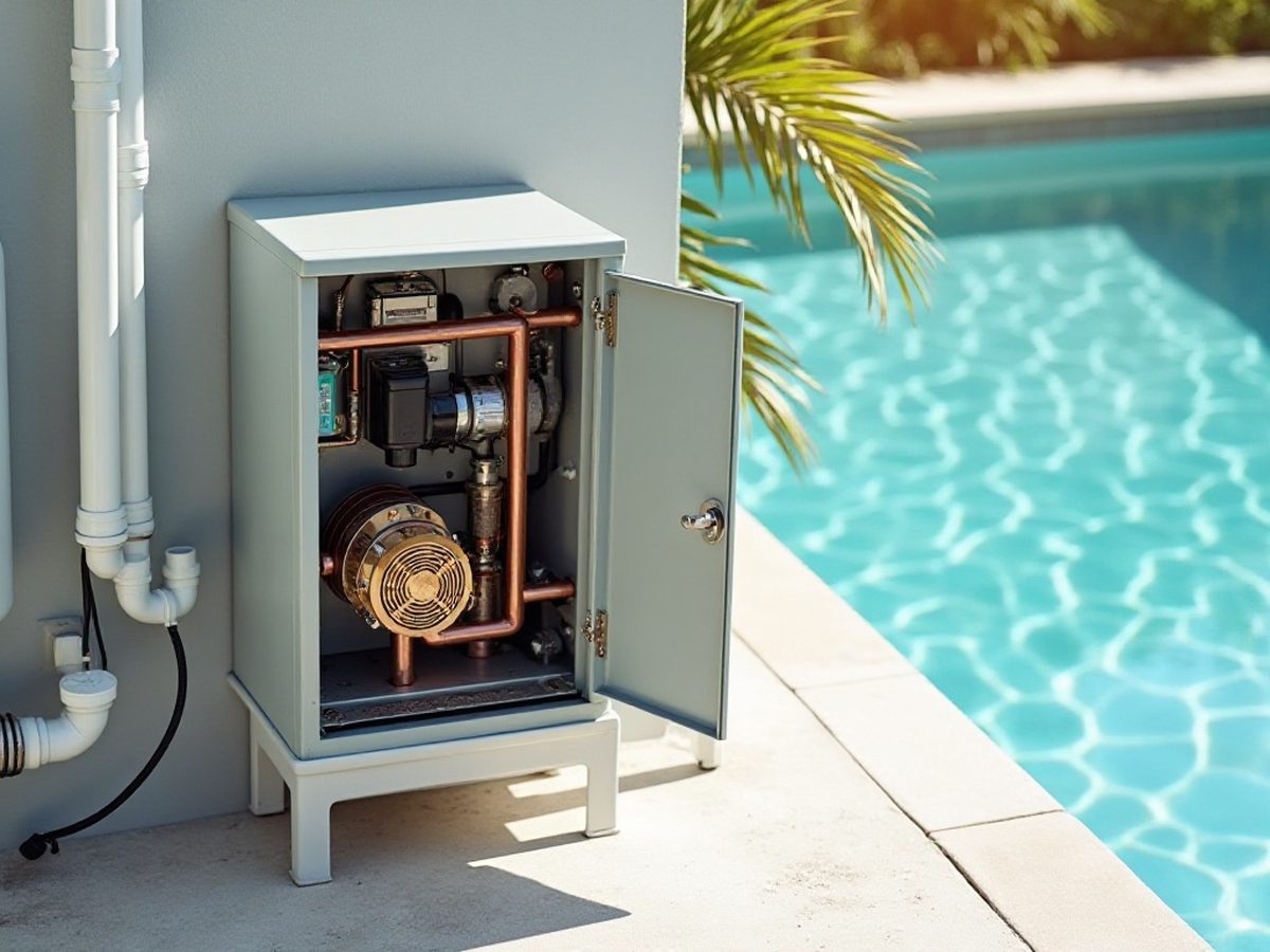 Pool equipment pad with a pump, filter and heater