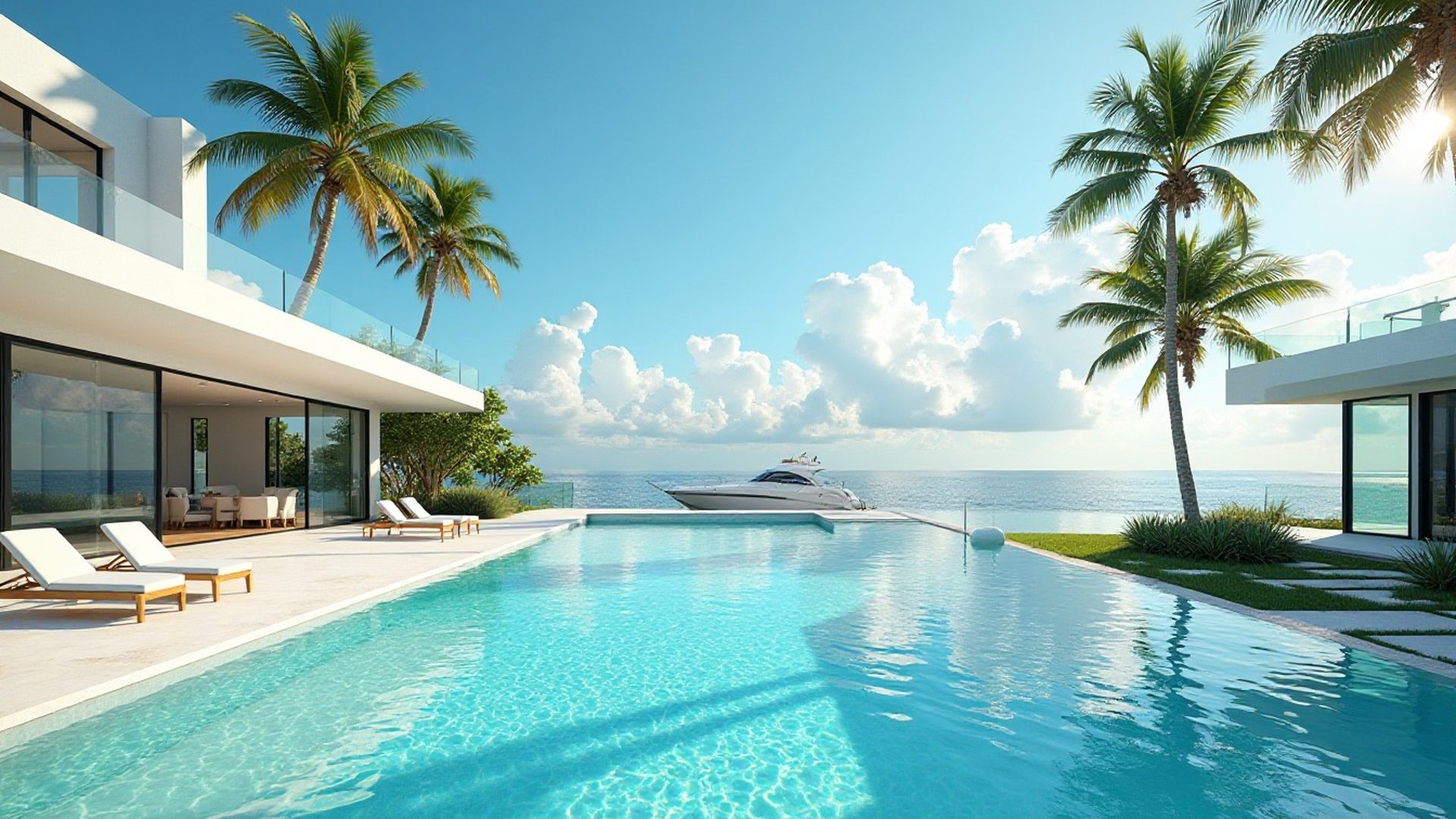 Waterfront home with a backyard pool beside a canal in the Fort Lauderdale area