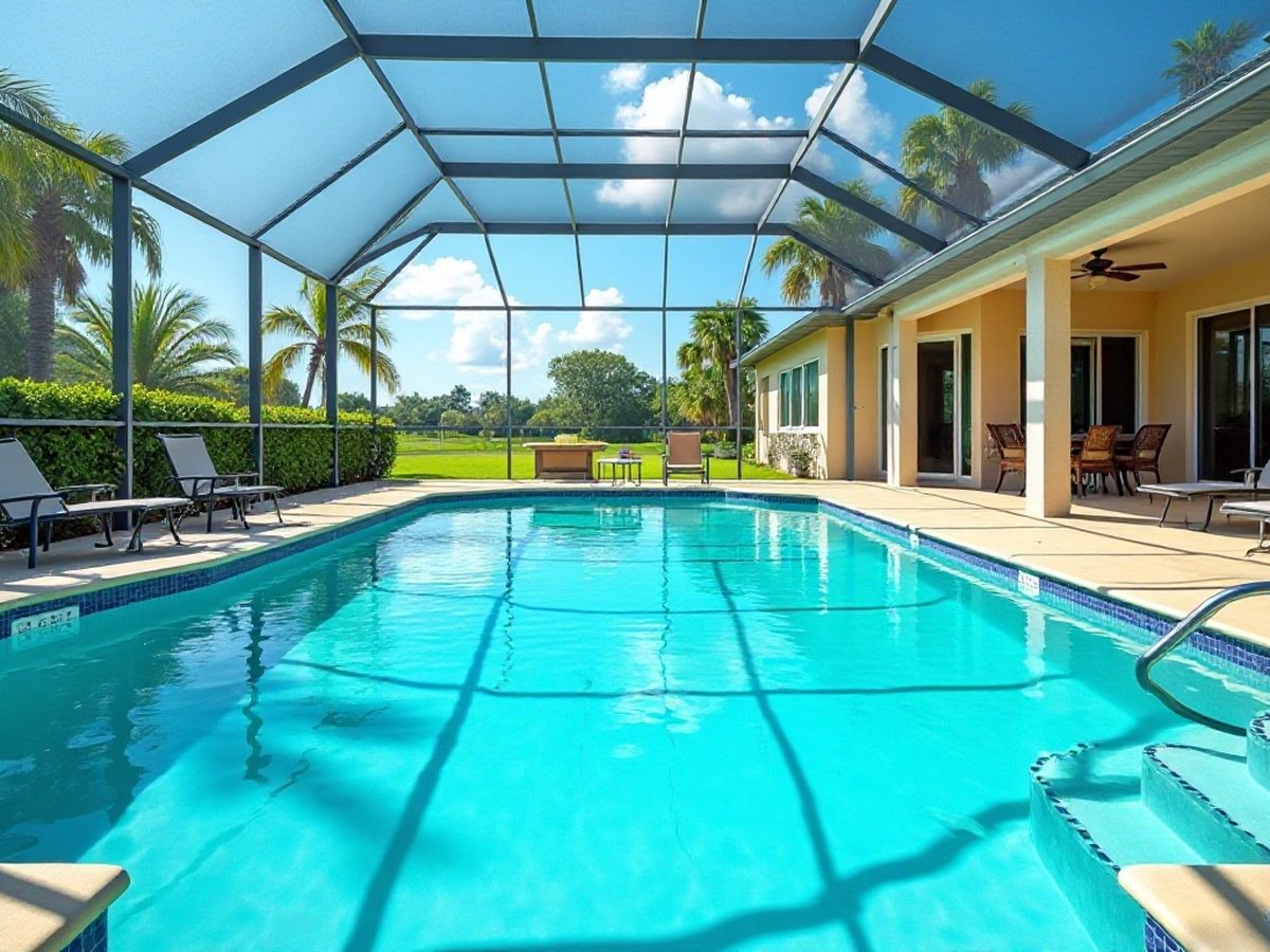 Screen enclosure over a pool and lanai at a Southwest Florida home