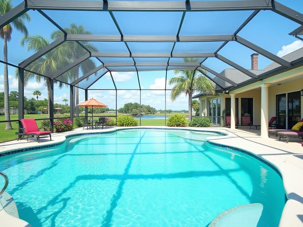 Screened pool enclosure behind a home in the Orlando area