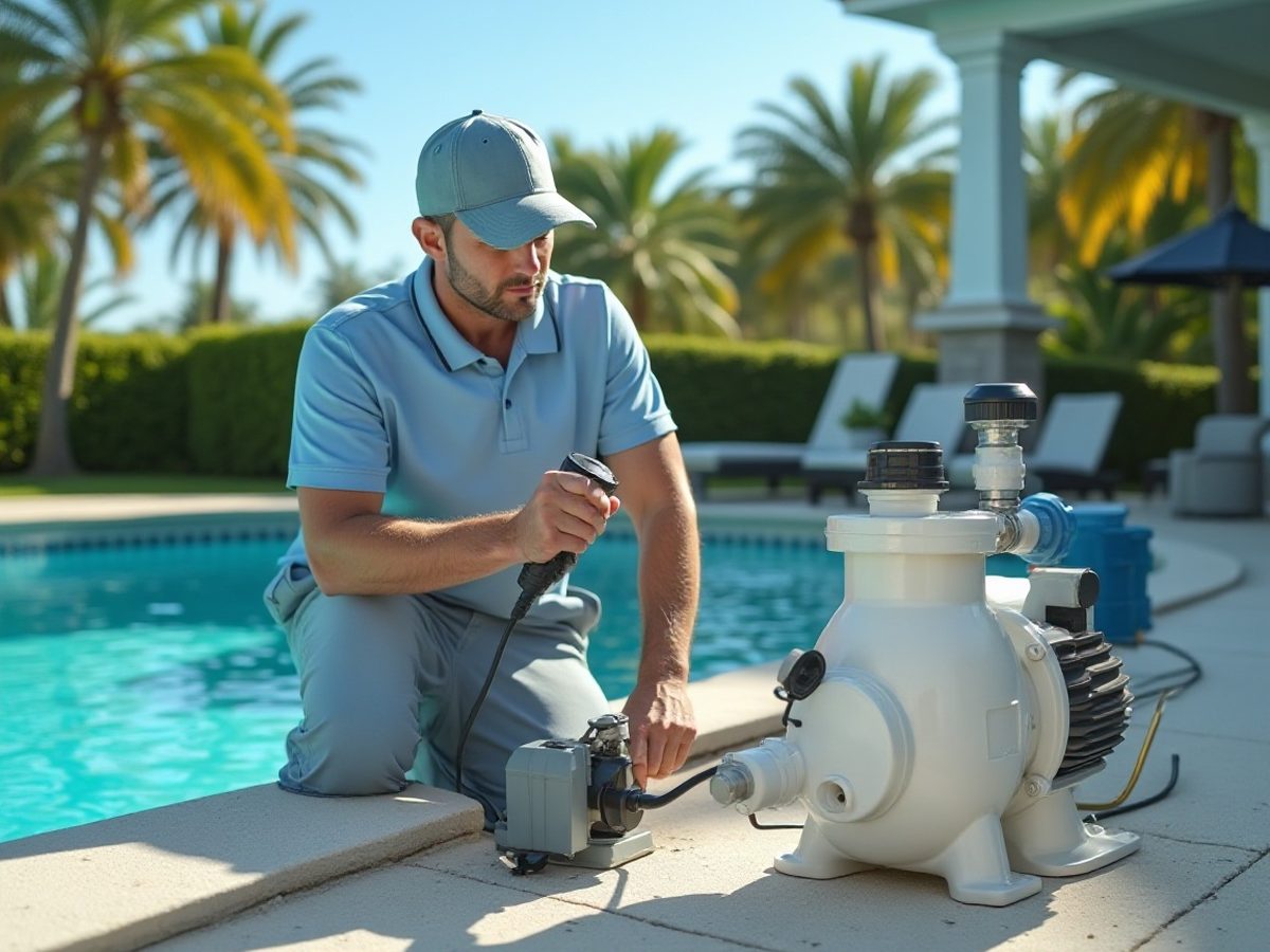 Pool professional arriving at a home with a service case
