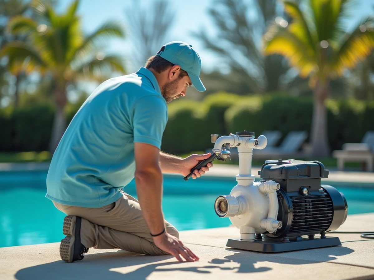 Pool professional checking equipment at a home in the Orlando area