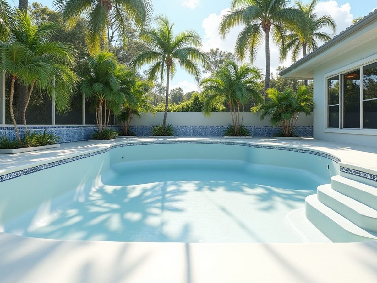 Freshly coated pool deck with a light knockdown texture finish