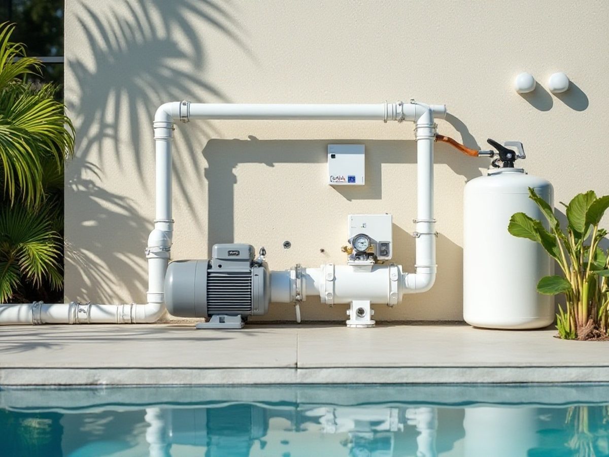Neatly replumbed pool equipment pad with new PVC pipe and valves