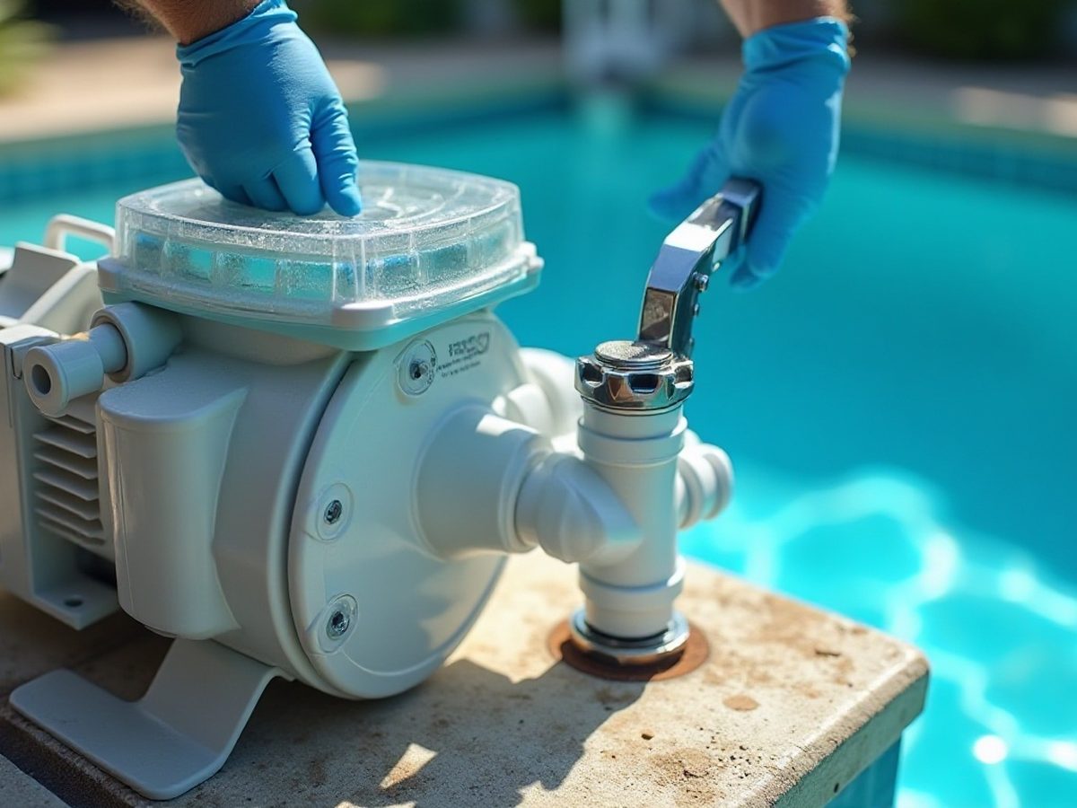 Open pool pump strainer lid showing the leaf basket inside