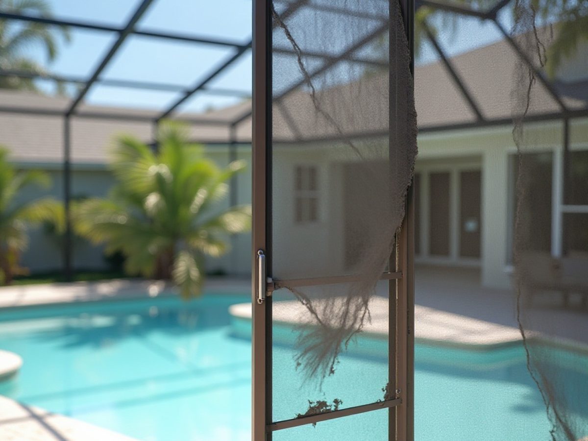 Pool enclosure screen door with a new door closer and kick plate