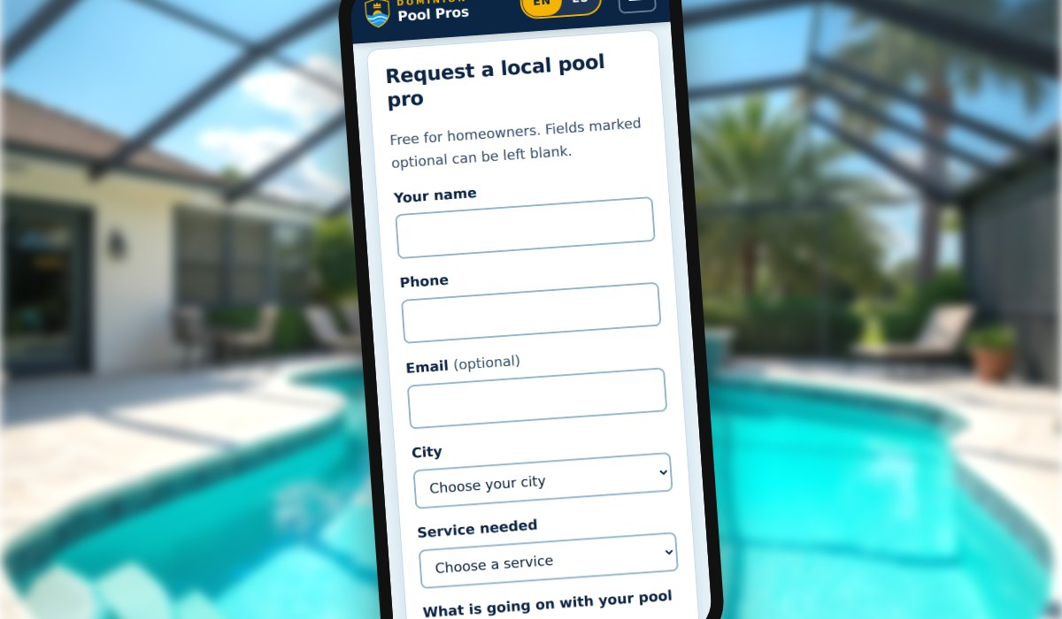Pool pro request form being filled out on a phone