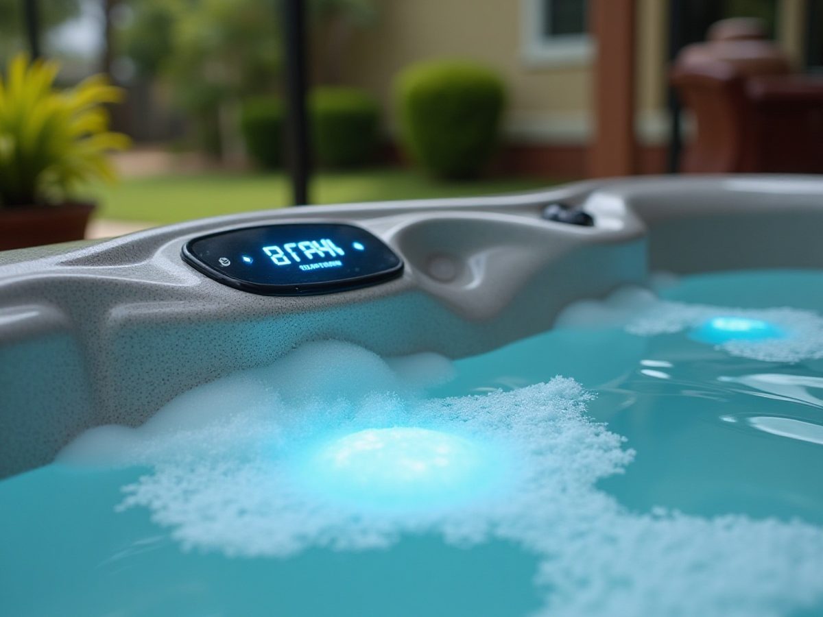 Hot tub water with a layer of white foam on the surface