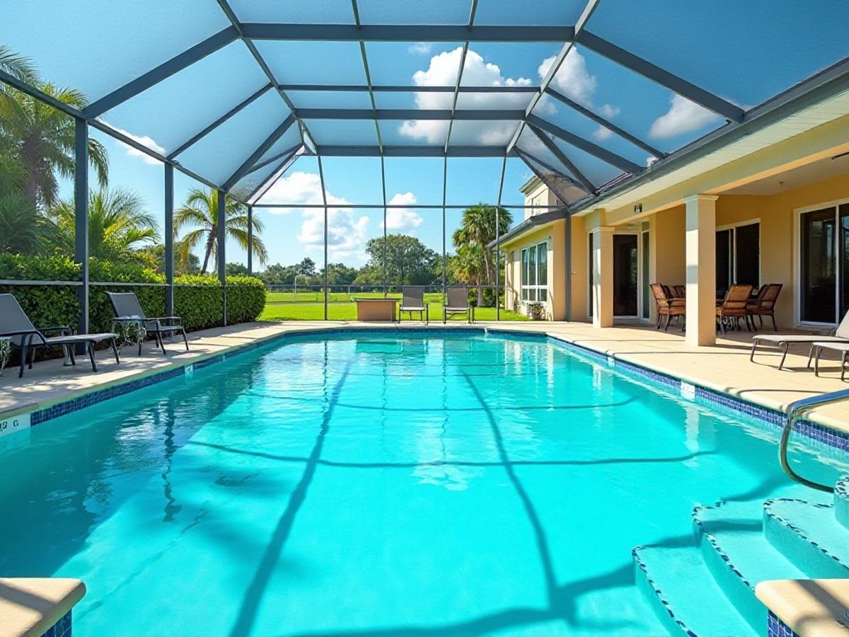 Pool screen cage and lanai behind a home in the Tampa Bay area