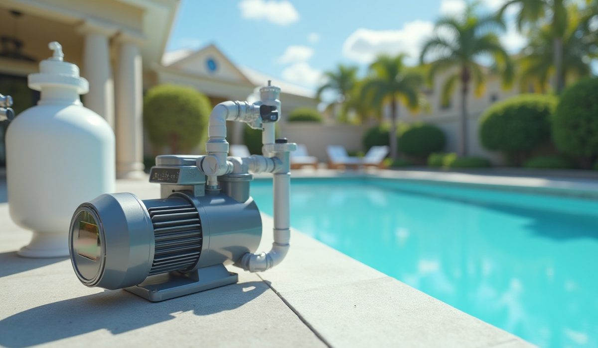 Pool pump and filter on an equipment pad